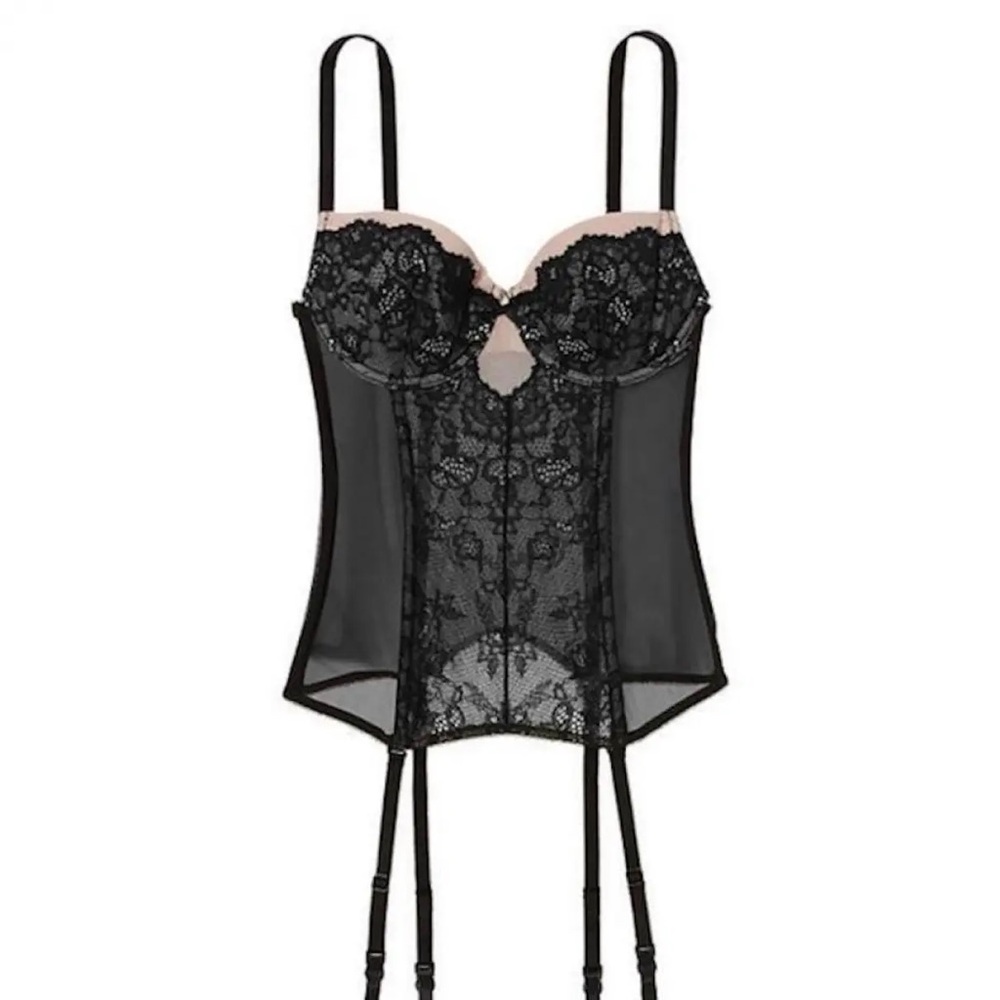 Victoria’s Secret Y2K lace mesh Black corset bustier